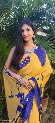 Dira By Dimple - Vivid Fascination (Printed Satin Silk Gold Saree)