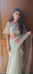 Dira By Dimple - Brilliant Brushstrokes (Handpainted Silk Organza Saree in Powder Blue)