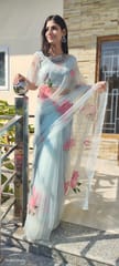 Dira By Dimple - Brilliant Brushstrokes (Handpainted Silk Organza Saree in Powder Blue)