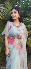 Dira By Dimple - Brilliant Brushstrokes (Handpainted Silk Organza Saree in Powder Blue)