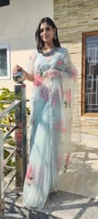 Dira By Dimple - Brilliant Brushstrokes (Handpainted Silk Organza Saree in Powder Blue)