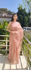 Dira By Dimple - Rose Gold Bliss (Zari Striped Organza Saree)