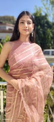 Dira By Dimple - Rose Gold Bliss (Zari Striped Organza Saree)