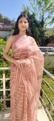 Dira By Dimple - Rose Gold Bliss (Zari Striped Organza Saree)