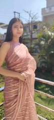 Dira By Dimple - Rose Gold Bliss (Zari Striped Organza Saree)