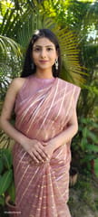 Dira By Dimple - Rose Gold Bliss (Zari Striped Organza Saree)