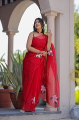 Dira By Dimple - Ruby Radiance (Handpainted Red Organza Saree)