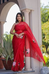 Dira By Dimple - Ruby Radiance (Handpainted Red Organza Saree)