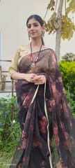 Dira By Dimple - Dreamy Pop (Printed Black Organza Lace Border Saree)