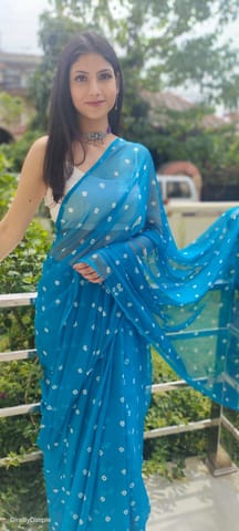 Dira By Dimple - Opal Wander (Blue Bandhej Chiffon Saree)