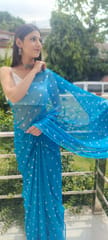 Dira By Dimple - Opal Wander (Blue Bandhej Chiffon Saree)