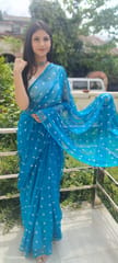 Dira By Dimple - Opal Wander (Blue Bandhej Chiffon Saree)