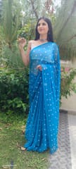 Dira By Dimple - Opal Wander (Blue Bandhej Chiffon Saree)