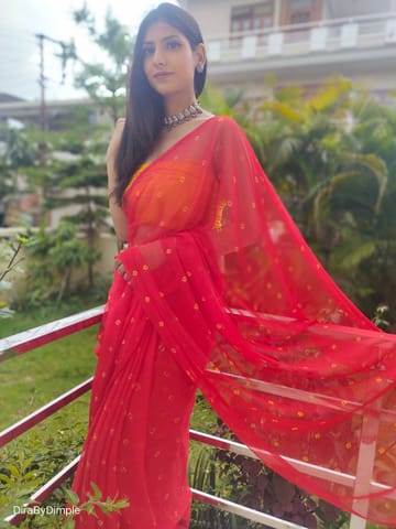 Dira By Dimple - Garnet Wonder (Bandhej Red Chiffon Saree)