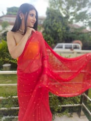 Dira By Dimple - Garnet Wonder (Bandhej Red Chiffon Saree)