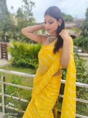 Dira By Dimple - Daffodil Ripple (Hand Tie-Dyed yellow Chiffon Saree)