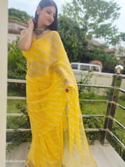 Dira By Dimple - Daffodil Ripple (Hand Tie-Dyed yellow Chiffon Saree)