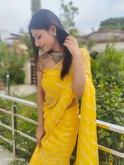 Dira By Dimple - Daffodil Ripple (Hand Tie-Dyed yellow Chiffon Saree)