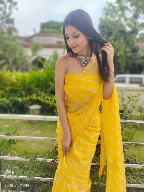 Dira By Dimple - Daffodil Ripple (Hand Tie-Dyed yellow Chiffon Saree)