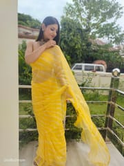 Dira By Dimple - Daffodil Ripple (Hand Tie-Dyed yellow Chiffon Saree)