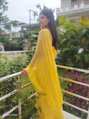 Dira By Dimple - Daffodil Ripple (Hand Tie-Dyed yellow Chiffon Saree)