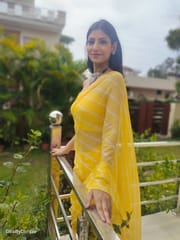 Dira By Dimple - Daffodil Ripple (Hand Tie-Dyed yellow Chiffon Saree)