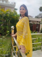 Dira By Dimple - Daffodil Ripple (Hand Tie-Dyed yellow Chiffon Saree)