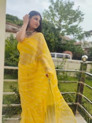 Dira By Dimple - Daffodil Ripple (Hand Tie-Dyed yellow Chiffon Saree)