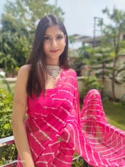 Dira By Dimple - Coral Ripple (Hand Tie-Dyed Pink Chiffon Saree)