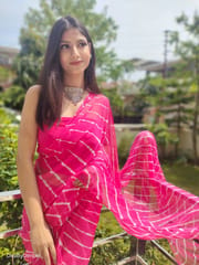 Dira By Dimple - Coral Ripple (Hand Tie-Dyed Pink Chiffon Saree)