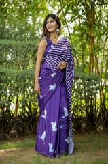 Dira By Dimple - Whimsical Twilight (Printed Satin Silk Purple Saree)