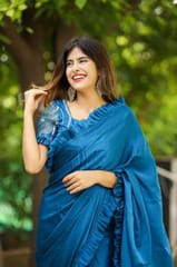 Dira By Dimple - Oceanic Breeze (Solid Satin Silk Ruffled Saree)