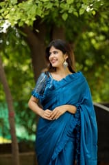 Dira By Dimple - Oceanic Breeze (Solid Satin Silk Ruffled Saree)