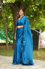 Dira By Dimple - Oceanic Breeze (Solid Satin Silk Ruffled Saree)