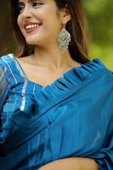 Dira By Dimple - Oceanic Breeze (Solid Satin Silk Ruffled Saree)