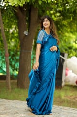 Dira By Dimple - Oceanic Breeze (Solid Satin Silk Ruffled Saree)