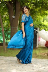 Dira By Dimple - Oceanic Breeze (Solid Satin Silk Ruffled Saree)