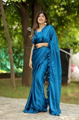 Dira By Dimple - Oceanic Breeze (Solid Satin Silk Ruffled Saree)