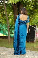 Dira By Dimple - Oceanic Breeze (Solid Satin Silk Ruffled Saree)