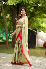 Dira By Dimple - Minty Blush (Solid Satin Silk Saree)