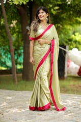 Dira By Dimple - Minty Blush (Solid Satin Silk Saree)