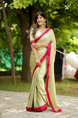 Dira By Dimple - Minty Blush (Solid Satin Silk Saree)