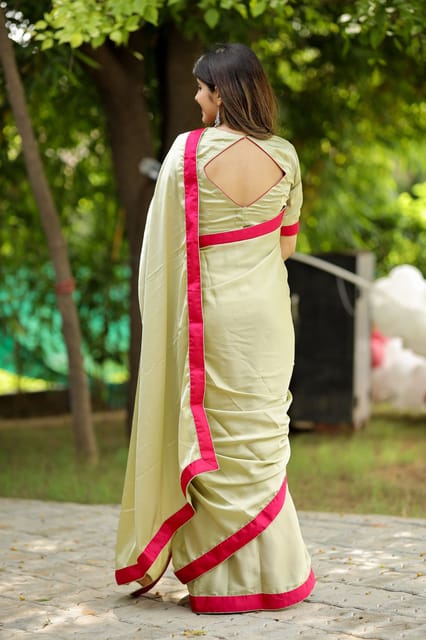 Dira By Dimple - Minty Blush (Solid Satin Silk Saree)