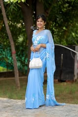 Dira By Dimple - Blue Majesty (Handpainted Chiffon Saree in Blue)