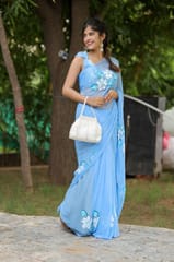 Dira By Dimple - Blue Majesty (Handpainted Chiffon Saree in Blue)