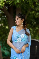 Dira By Dimple - Blue Majesty (Handpainted Chiffon Saree in Blue)