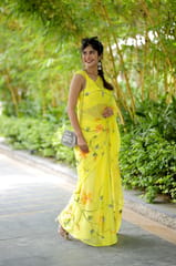Dira By Dimple - Radiant Yellow Petals (Handpainted Chiffon Saree in Yellow)