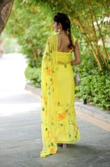 Dira By Dimple - Radiant Yellow Petals (Handpainted Chiffon Saree in Yellow)