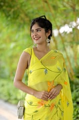 Dira By Dimple - Radiant Yellow Petals (Handpainted Chiffon Saree in Yellow)