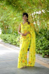 Dira By Dimple - Radiant Yellow Petals (Handpainted Chiffon Saree in Yellow)